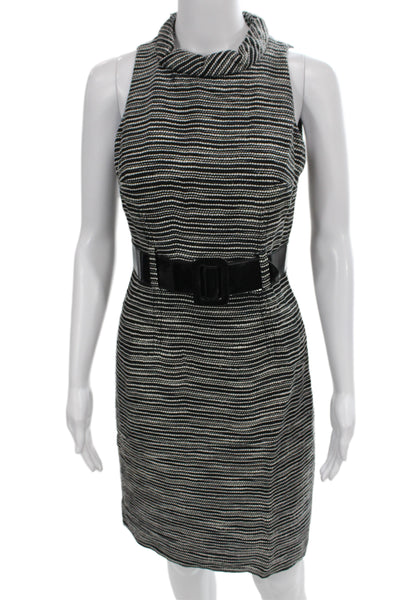 Etcetera Womens Sheath Dress Black Mock Neck Sleeveless Mini Buckle Size 0