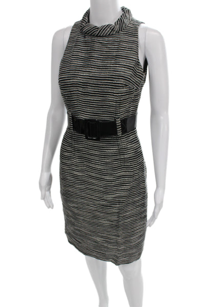 Etcetera Womens Sheath Dress Black Mock Neck Sleeveless Mini Buckle Size 0