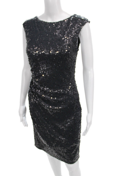 David Meister Women Sheath Dress Black Sleeveless Round Neck Above Knee Size 4