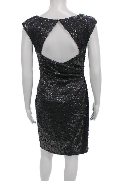 David Meister Women Sheath Dress Black Sleeveless Round Neck Above Knee Size 4