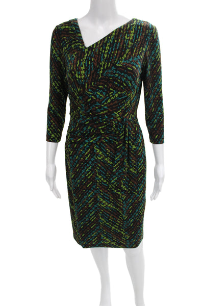 David Meister Womens Sheath Dress Black 3/4 Sleeve Knee Length Polyester Size 4