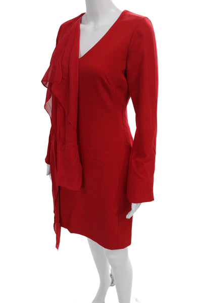 Etcetera Women Sheath Dress Red V-Neck Long Sleeve Knee Length Zip Size 2