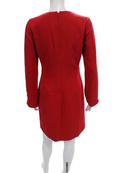 Etcetera Women Sheath Dress Red V-Neck Long Sleeve Knee Length Zip Size 2