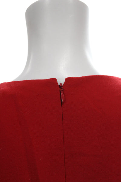 Etcetera Women Sheath Dress Red V-Neck Long Sleeve Knee Length Zip Size 2