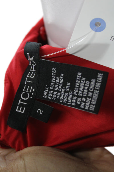 Etcetera Women Sheath Dress Red V-Neck Long Sleeve Knee Length Zip Size 2