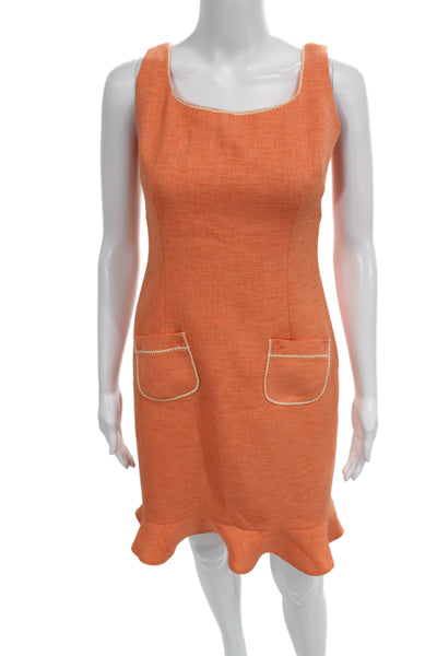 David Meister Women Shift Dress Orange Square Neck Sleeveless Size 4