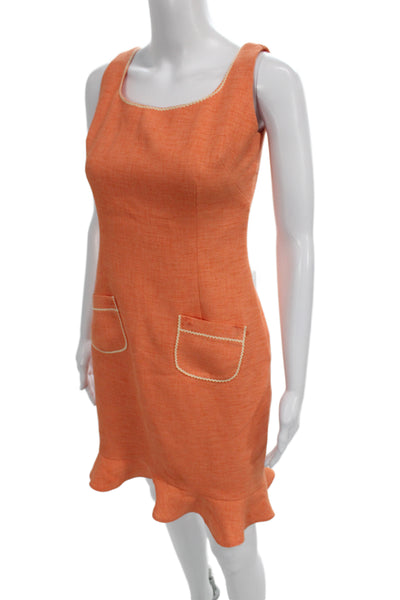 David Meister Women Shift Dress Orange Square Neck Sleeveless Size 4