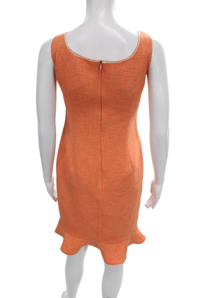 David Meister Women Shift Dress Orange Square Neck Sleeveless Size 4
