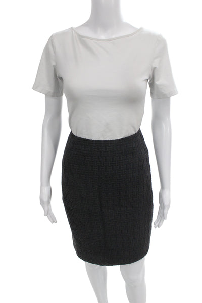 Etcetera Womens Straight Pencil Skirt Dark Gray Geometric 72% Cotton Size 2