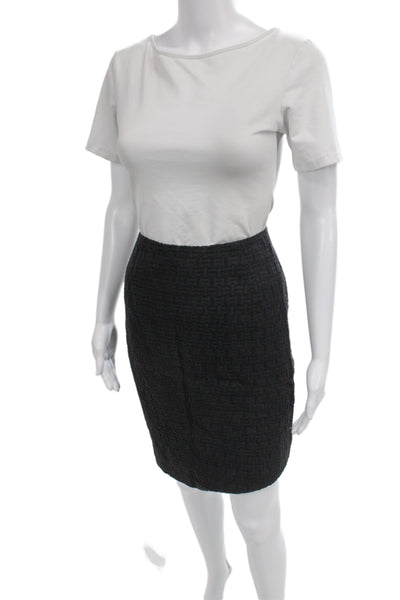 Etcetera Womens Straight Pencil Skirt Dark Gray Geometric 72% Cotton Size 2