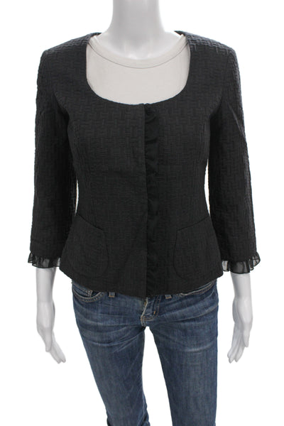 Etcetera Women Black Blazer Button 3/4 Sleeve Round Neck Geometric Size 0