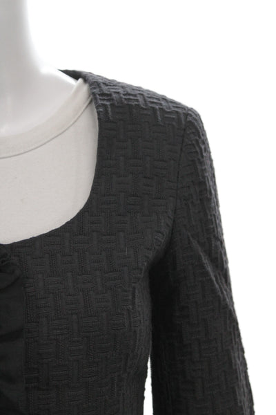 Etcetera Women Black Blazer Button 3/4 Sleeve Round Neck Geometric Size 0