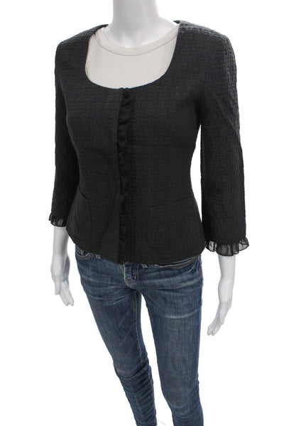 Etcetera Women Black Blazer Button 3/4 Sleeve Round Neck Geometric Size 0
