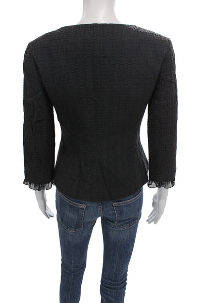 Etcetera Women Black Blazer Button 3/4 Sleeve Round Neck Geometric Size 0
