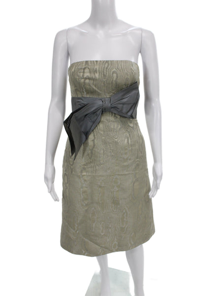 Kay Unger Women Sheath Dress Gray Silk Sleeveless Tie Waist Size 2