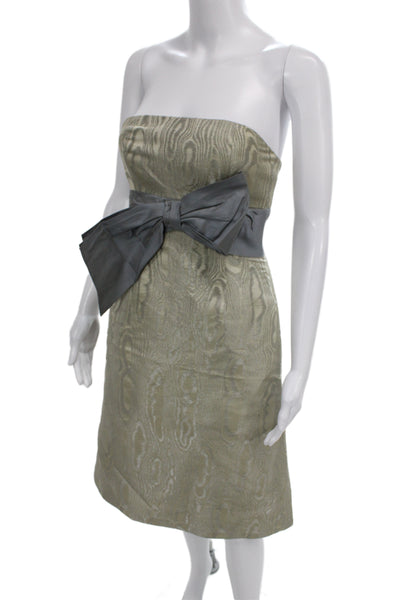 Kay Unger Women Sheath Dress Gray Silk Sleeveless Tie Waist Size 2