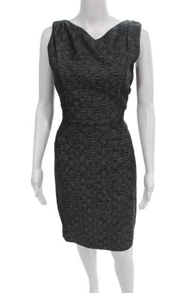 David Meister Women Black Wool Draped Neck Sleeveless Knee Length Dress Size 4