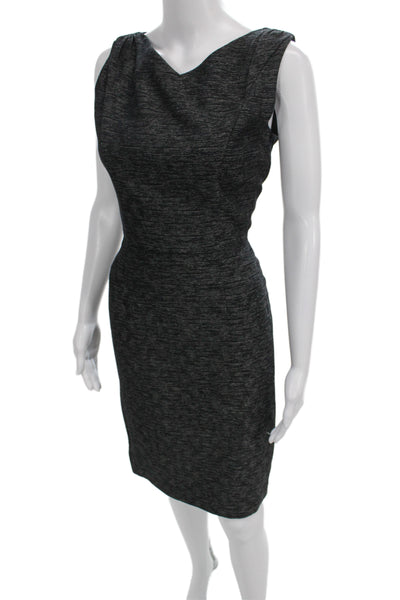 David Meister Women Black Wool Draped Neck Sleeveless Knee Length Dress Size 4