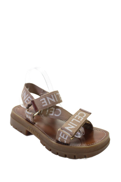 Celine Womens Leo Strappy Logo Strap Chunky Rubber Sandals Shoes Brown Size 8