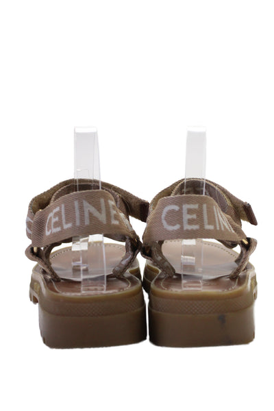 Celine Womens Leo Strappy Logo Strap Chunky Rubber Sandals Shoes Brown Size 8