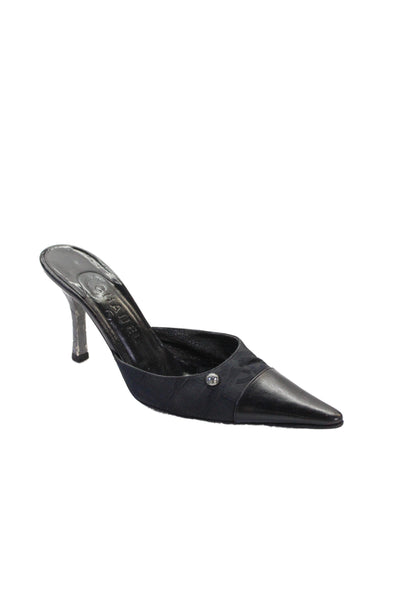 Chanel Womens Leather Pointed-Toe Slip-On Heeled Mules Black Size 9