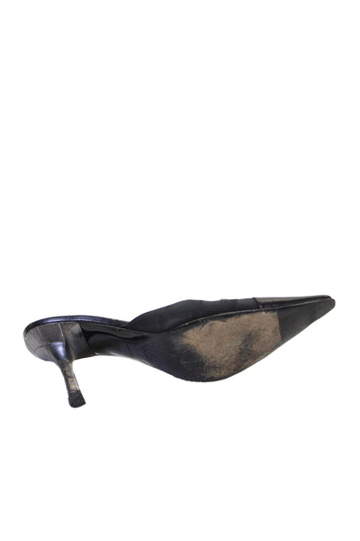 Chanel Womens Leather Pointed-Toe Slip-On Heeled Mules Black Size 9