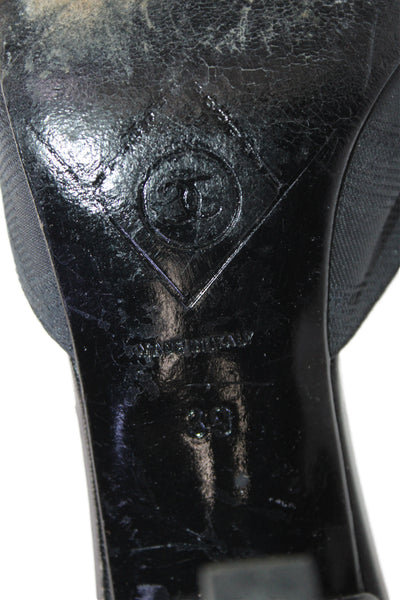 Chanel Womens Leather Pointed-Toe Slip-On Heeled Mules Black Size 9
