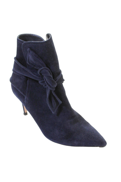 Gianvito Rossi Womens Suede Pointed Toe Ankle Boots Navy Blue Size 37.5 7.5