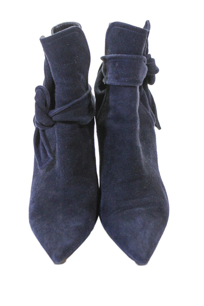 Gianvito Rossi Womens Suede Pointed Toe Ankle Boots Navy Blue Size 37.5 7.5