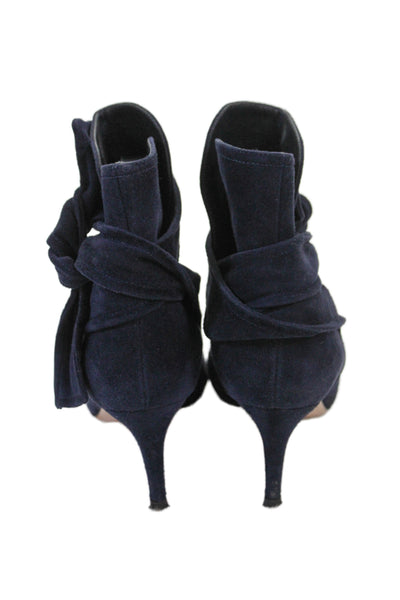 Gianvito Rossi Womens Suede Pointed Toe Ankle Boots Navy Blue Size 37.5 7.5