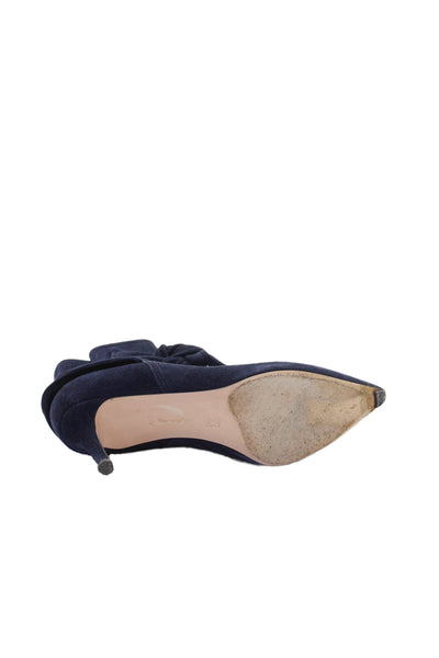 Gianvito Rossi Womens Suede Pointed Toe Ankle Boots Navy Blue Size 37.5 7.5