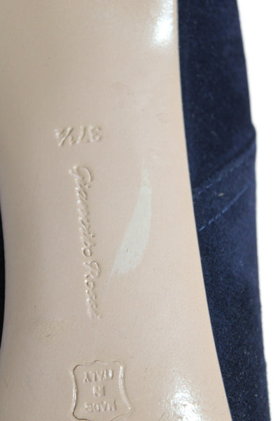 Gianvito Rossi Womens Suede Pointed Toe Ankle Boots Navy Blue Size 37.5 7.5