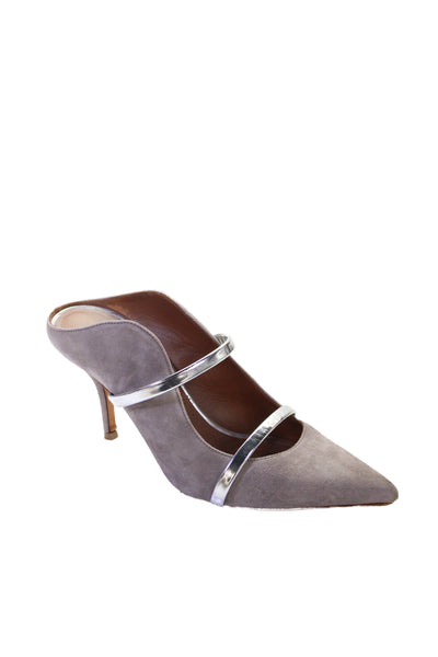 Malone Souliers Womens Suede Pointed Toe Mule Pumps Grey Silver Size 38 8