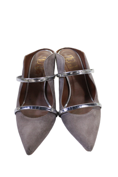 Malone Souliers Womens Suede Pointed Toe Mule Pumps Grey Silver Size 38 8