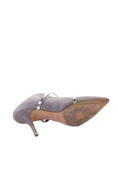 Malone Souliers Womens Suede Pointed Toe Mule Pumps Grey Silver Size 38 8