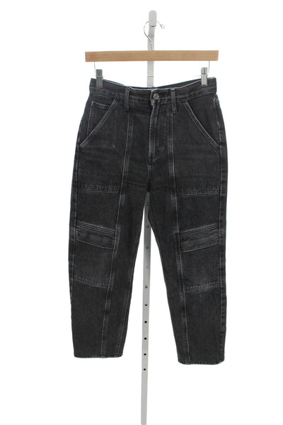 Agolde Women Cropped Mom Straight Jeans Dark Gray High Rise Size 24