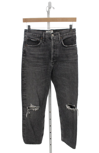 Agolde Womens Cropped Straight Jeans Dark Gray Organic Cotton Mid Rise Size 24