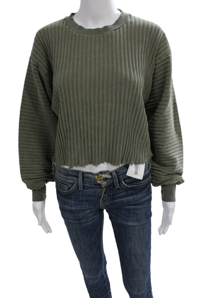 John Elliott Womens Striped Green Crewneck Sweatshirt Long Sleeve Size 1