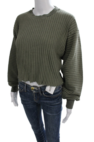John Elliott Womens Striped Green Crewneck Sweatshirt Long Sleeve Size 1
