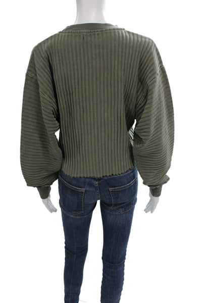 John Elliott Womens Striped Green Crewneck Sweatshirt Long Sleeve Size 1