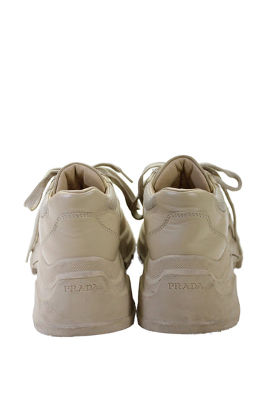 Prada Womens Solid Low Top Platform Sneakers Beige Size 35 5