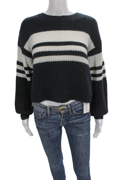 Saltwater Luxe Unisex Black Striped Pullover Sweater Long Sleeve Crew Size XS