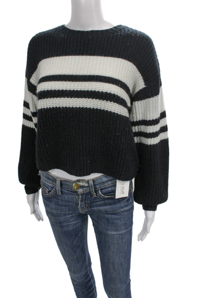 Saltwater Luxe Unisex Black Striped Pullover Sweater Long Sleeve Crew Size XS