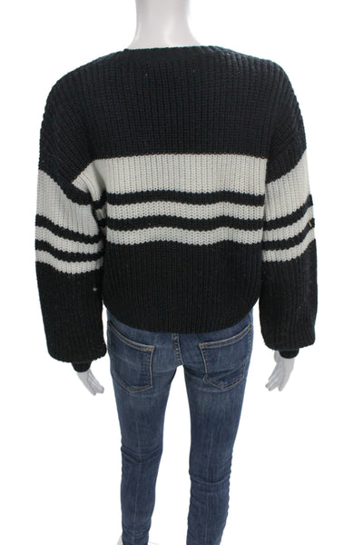 Saltwater Luxe Unisex Black Striped Pullover Sweater Long Sleeve Crew Size XS