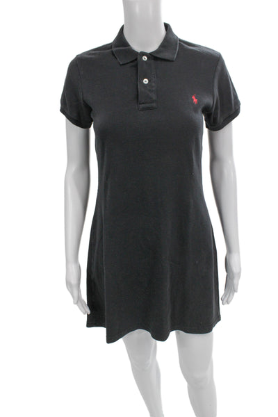 Ralph Lauren Blue Label Women Shirt Dress Black Cotton Short Sleeve Size S