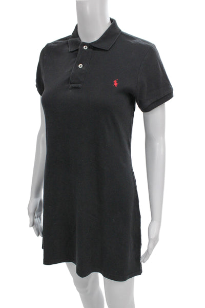 Ralph Lauren Blue Label Women Shirt Dress Black Cotton Short Sleeve Size S