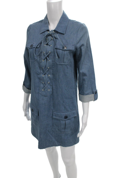 A.P.C. Womens Military Jacket Blue Collared Viscose 3/4 Sleeve Size S