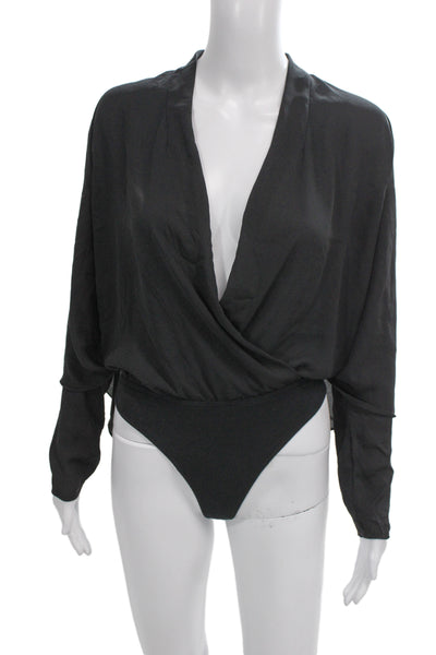 Babaton Women Black V-Neck Long Sleeve Bodysuit Size XS