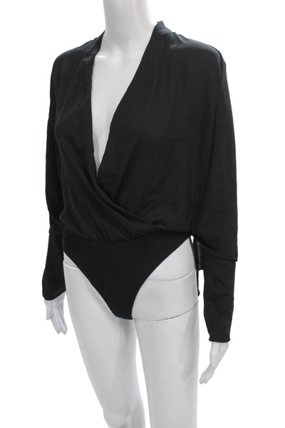 Babaton Women Black V-Neck Long Sleeve Bodysuit Size XS
