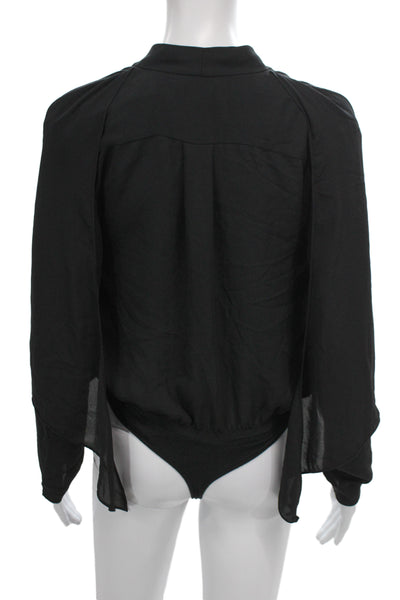 Babaton Women Black V-Neck Long Sleeve Bodysuit Size XS
